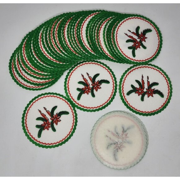 Vintage Christmas Paper Coasters Scalloped Green and Red Candlesticks Lot of 37 - Picture 1 of 3